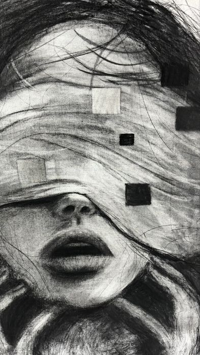 Desen original în cărbune pe pânză – Lucrare unicat, artă contemporană