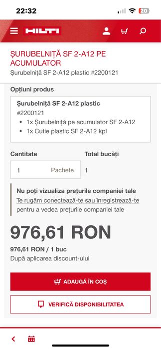 Filetanta Hilti SF2 -A12 cu ac. de 5 ah-Noua
