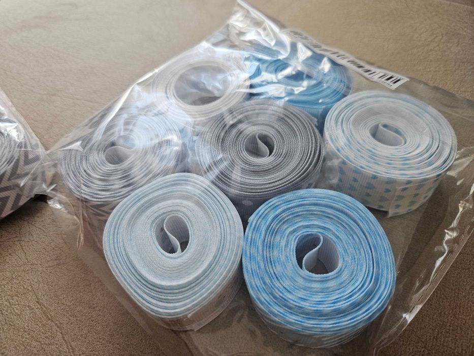 Панделки за опаковане - сиво-бели,розови и сини