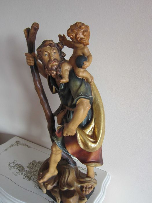 cadou rar Sfantul Cristofor purtator de Hristos lemn 1970 Germania