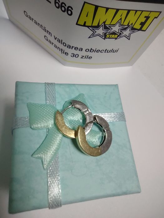 Cercei aur alb si galben 14k(efn)