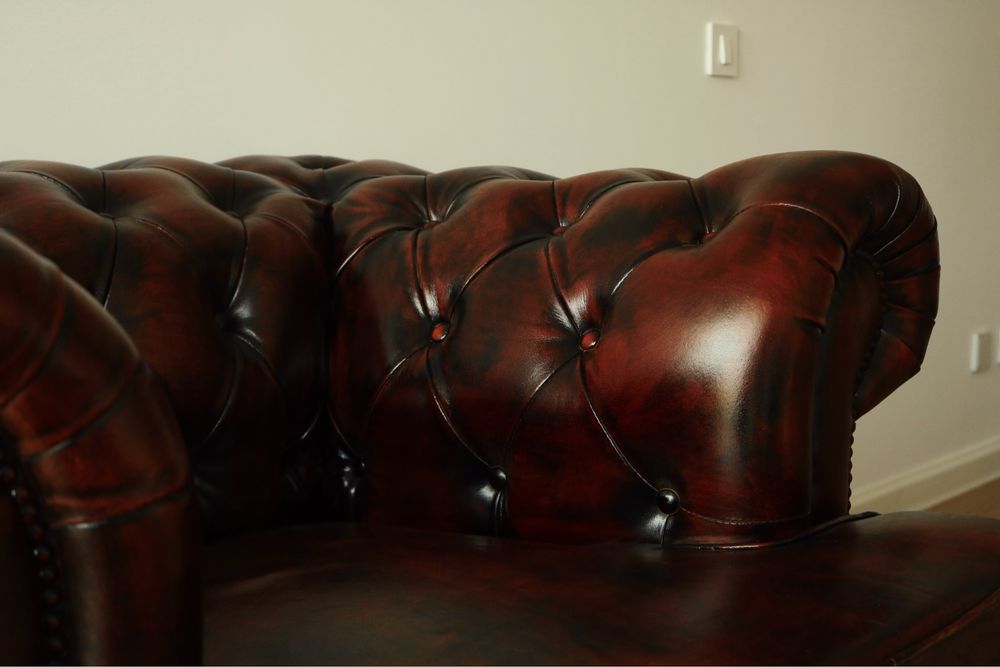 Canapea si fotoliu Chesterfield, piele naturala bison