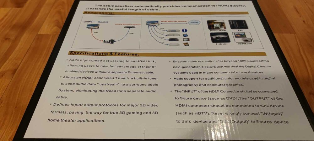 Cablu premium HDMI 20 metri, cu amplificator, conectori auriti, 4 K