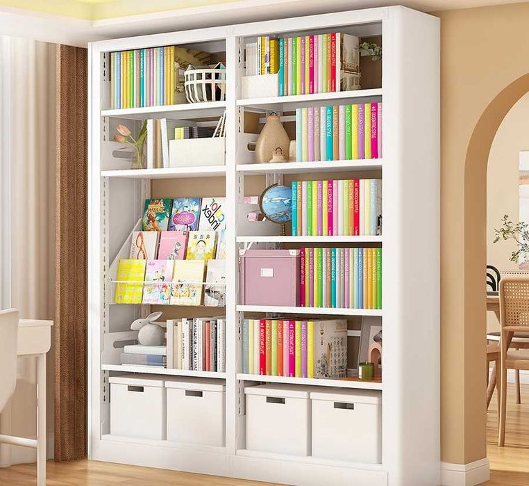 Зангламайдиган пўлатдан китоб жавони кучли металл токчалар билан