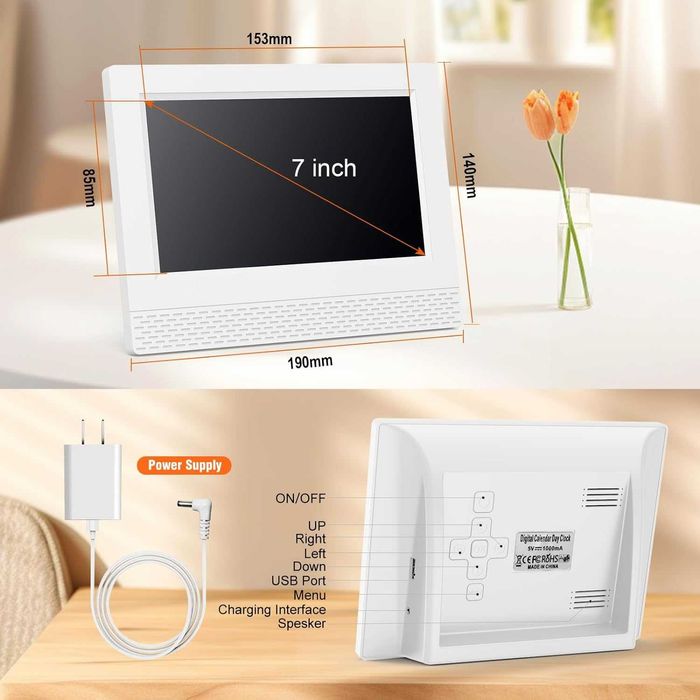 Фоторамка, часовник, календар с голям екран Ykall, 7" HD дисплей