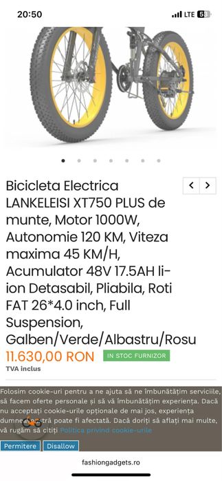 Bicicleta Electrica LANKELEISI XT750 PLUS,motor 1000w ,Autonomie 120km
