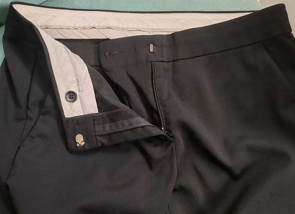 Pantaloni conici-vară, lână tropicală fină, cu cristal Swarovski - Sportmax (Max Mara), Mărimea 42