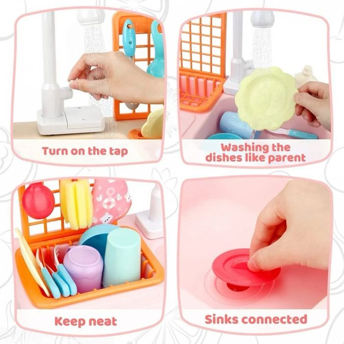 Детска мивка с двойно дъно и течаща вода - розова