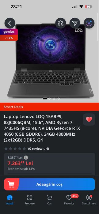 Laptop Lenovo LOQ gaming 15APR9 4050, 24 gb, ry 7 7435 HS