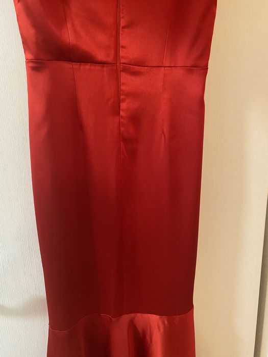 Rochie de seara rosie din matase naturala ( stil sirena, cu trena)