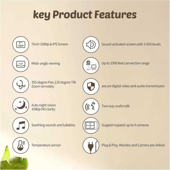 Бебефон Babystar SM70PTZ голям екран, с въртяща камера и нощно виждане