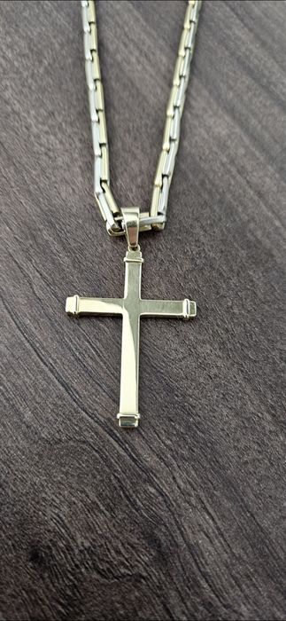 Lant aur 18k plin + Pandantiv cruce 18k