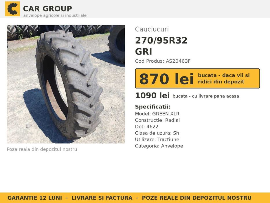 Anvelope Cauciucuri 270/95R32 270/95 R32 270/95-32 270 95 R32 2709532 GRI Prasitoare Tractor Roti Inguste SH Second Hand DISCOUNT Oferta Pret Bun