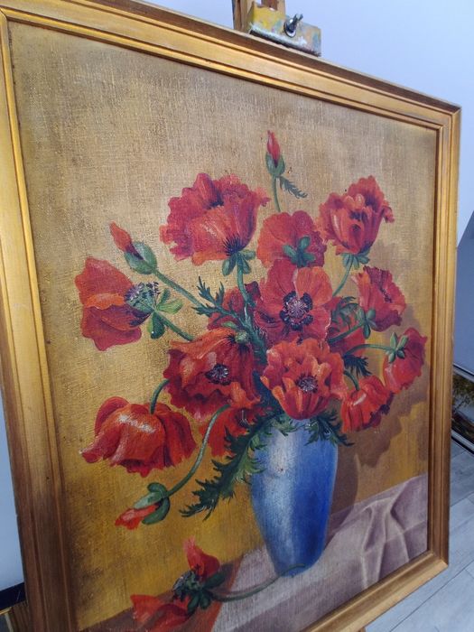 Истинско бижу от 1946 г.: Пламтящи макове в кобалтова ваза (Joh. Bartsch)