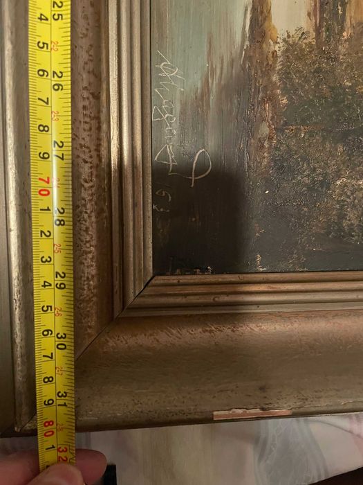 Tablou Vechi Ulei pe Panza - Peisaj Rural Semnat, Anul 1953