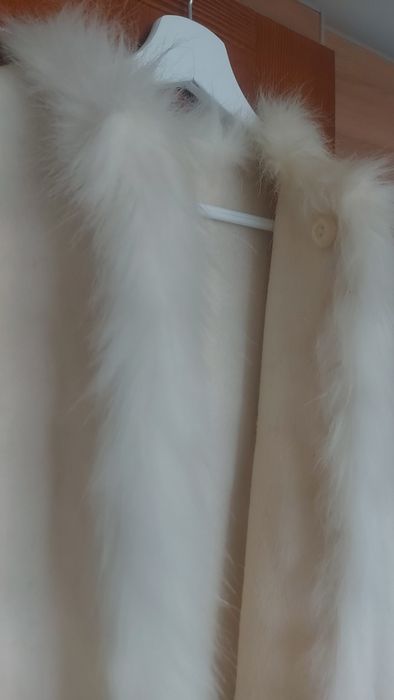 Cardigan alb dim piele cu blanita