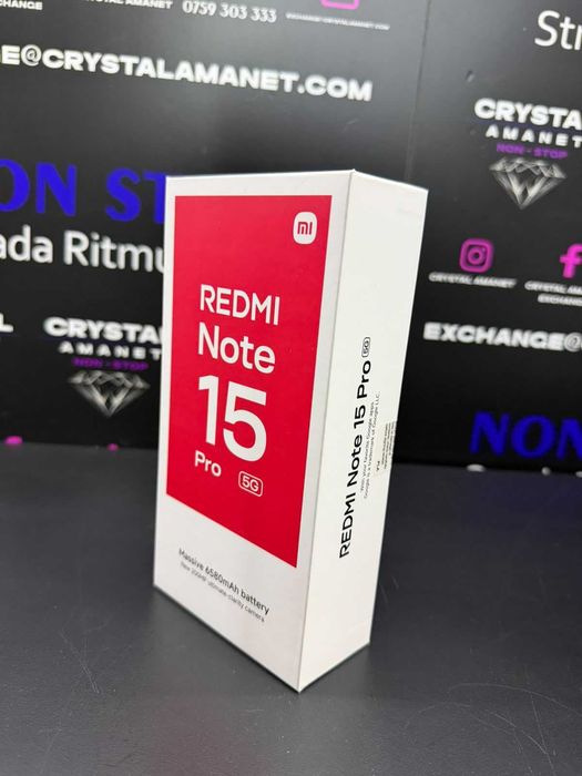 Xiaomi Redmi Note 15 Pro 5G Negru, 8GB RAM, Stocare 256GB, Nou, Garantie