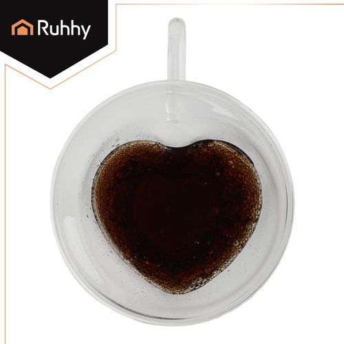 Cana din sticla termica in forma de Inima, 240ml, 10 x 9.5 cm