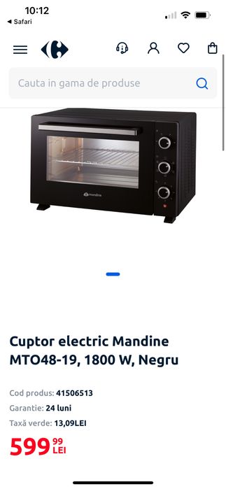 Cuptor electric Mandine MTO48-19, 1800 W, Negru