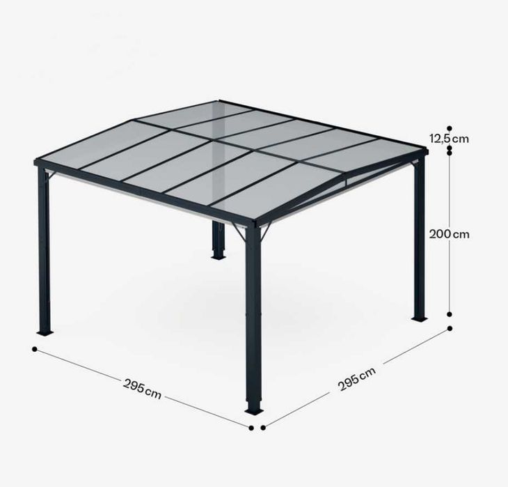 Pergolă Aluminiu 3×3 m Cortina cu pereti laterali retractabili Pavilion Acoperis policarbonat