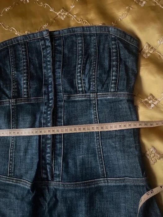 Rochie denim, blugi, mulata, cu umerii goi