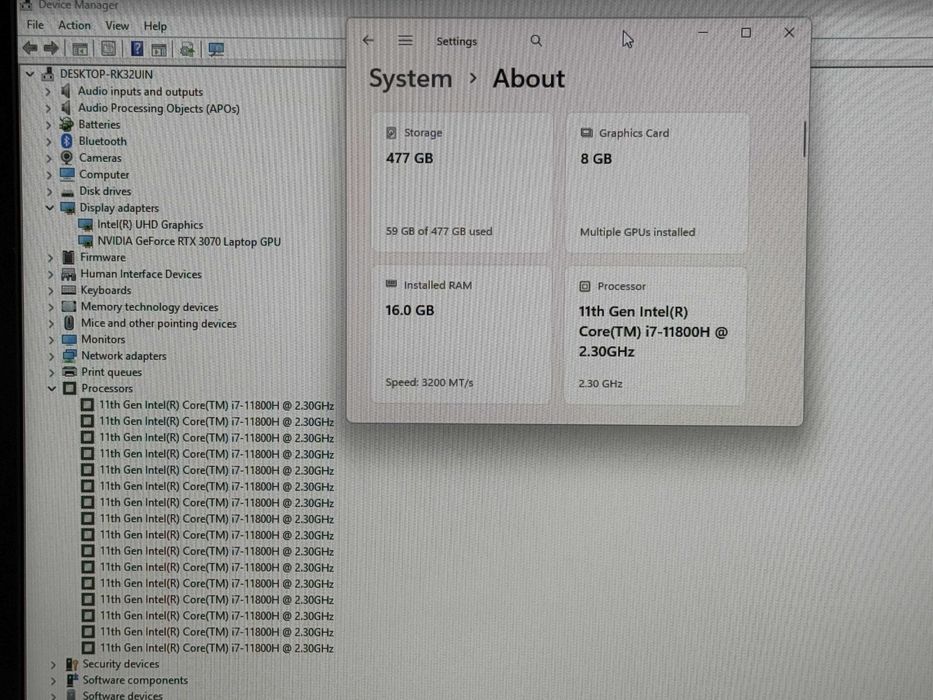17.3 HP Omen`i7-11800H/RTX 3070/16GB RAM/512GB SSD/FHD IPS 144Hz