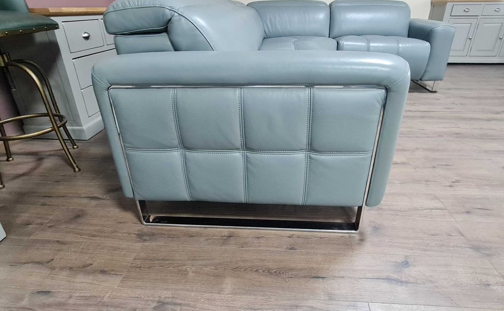 Сиво - син кожен ъглов диван "Marvella"