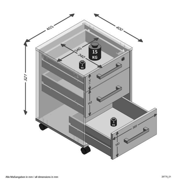 Шкафче с колелца и ключалка