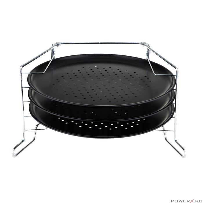 Tava pentru pizza cu strat de marmura, baza din otel, set 4 elemente,