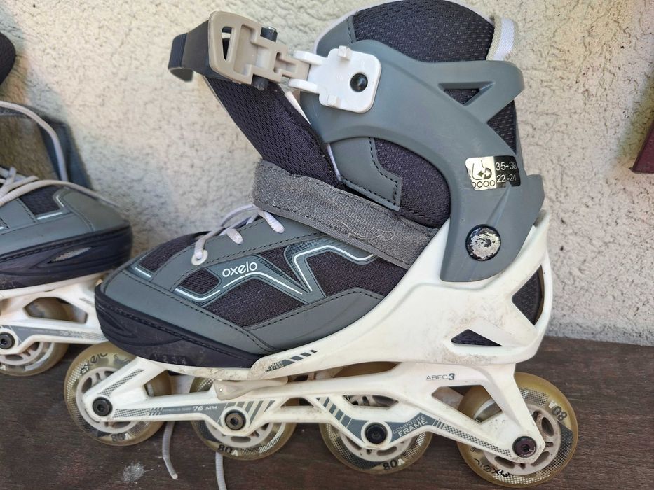 Role Oxelo FIT3 Alb - Gri pentru copii, reglabile 35 - 38