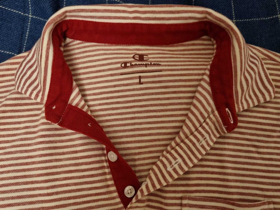 Vand tricou barbat Champion M model polo, dungi alb/rosu, original bbc