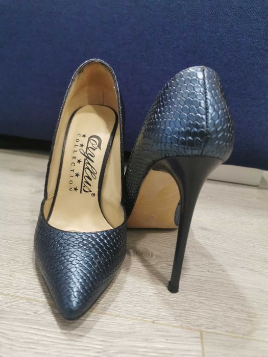 Pantofi stilleto albaștri piele marimea 35