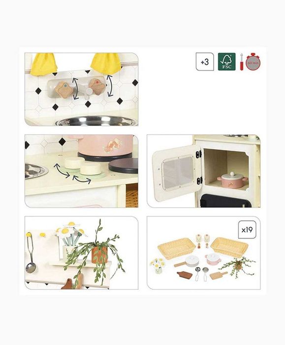 Bucatarie din lemn,JANOD,Shiny Grandma,cu 16 accesorii,85 cm,3 ani+