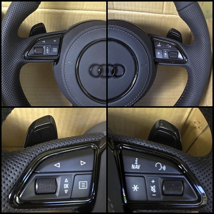 Кожен споретен волан за Ауди А1 А3 А6 А7 А8 Audi A1 A3 A6 A7 A8 тип рязан тунинг волан с пера от перфорирана кожа тип S-line RS-line