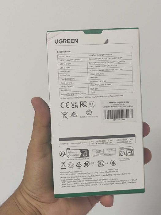 Acumulator extern UGREEN 25000mAh 145W Fast Charging Power Bank PB205, 25000mAh, inteligent, Sigilat