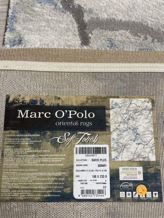 Covor modern, gri cu imprimeu bleumarin