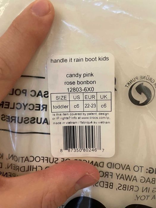 Crocs rain boots candy pink, размер 22-23 (неносени)