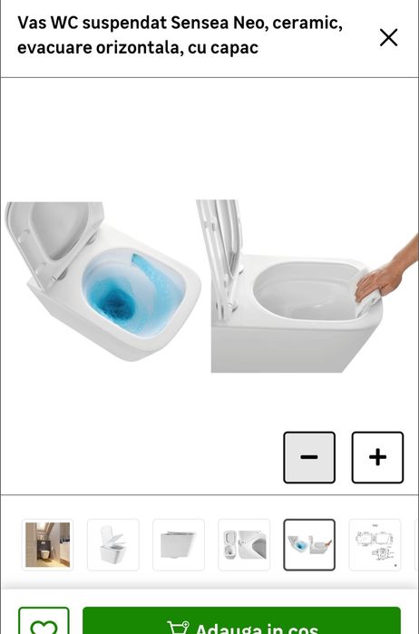 Vas WC suspendat Sensea Neo, ceramic, evacuare orizontala, cu capac