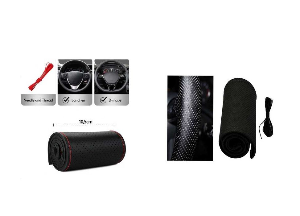 Husa Pentru Volan Piele Perforata Culoare Negru Cusatura Rosie-Negru