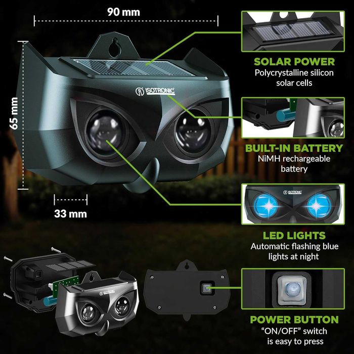 ISOTRONIC соларен  репелент за диви животни със синя светлина-2 броя
