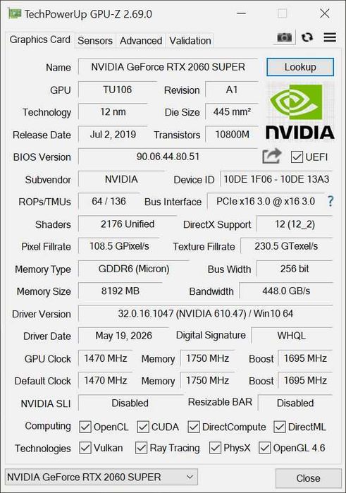Placa video Galax RTX 2060 Super EX 1-Click OC - Stare foarte buna