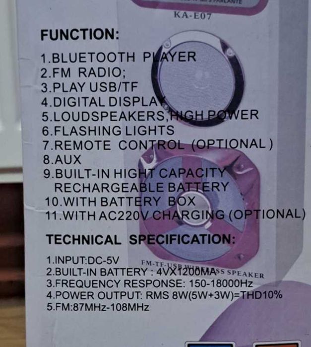 Boxă KA-E07 portabilă 8w