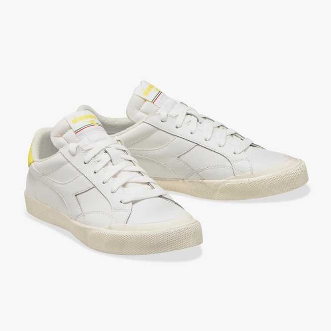 Pantofi sport dama, Diadora, Piele naturala, Alb/Galben, marimea 38