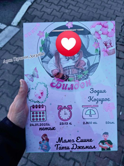 ~Бебешка Визитка с данни от раждането~ в Рамка~За момиче и момче ~