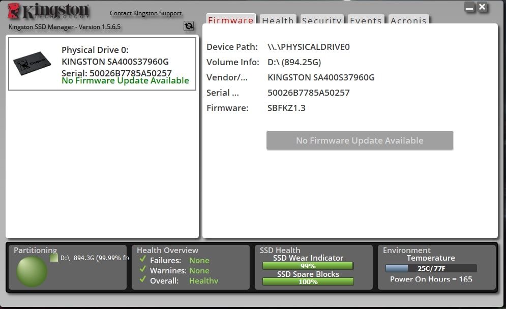 SSD Kingston A400 960GB SATA III – 2.5" – 99% Health – Testat