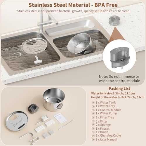 Нов Батериен фонтан за вода котка 3.2L инокс 304 3 режима 2 филтъра