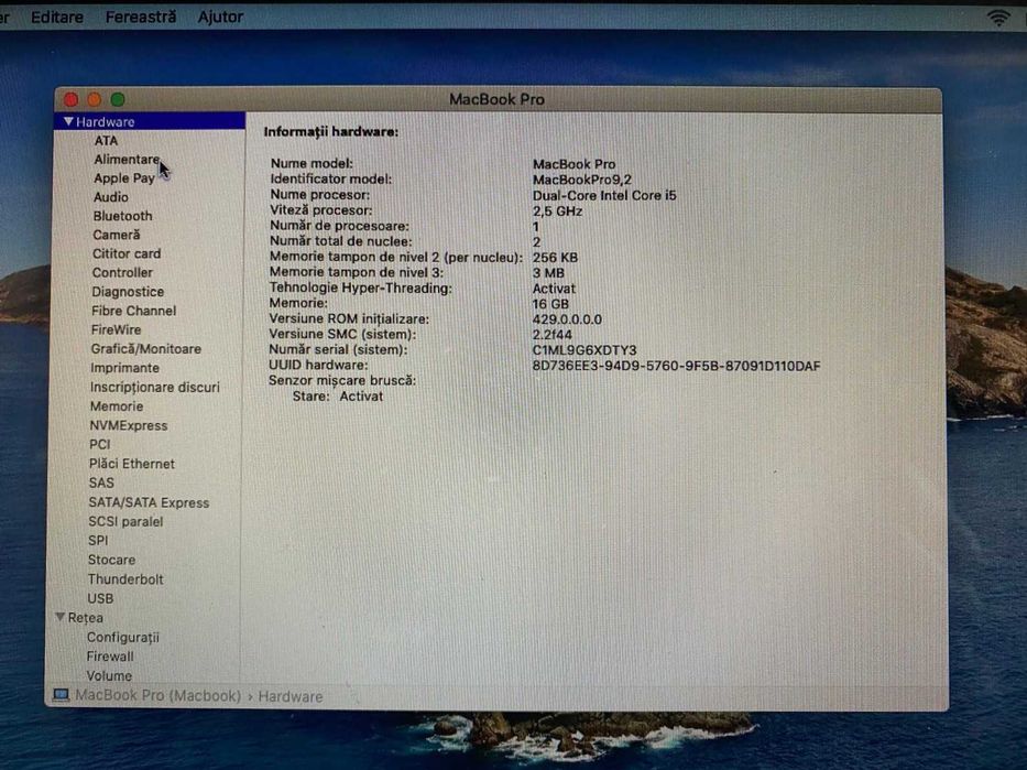 MacBook Pro 13 2012 i5 16Gb/Ram SSD Intel 256GB  Perfect Funcțional