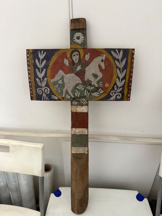 Cruce de Jurământ / Artă Naivă Lemn Pictat