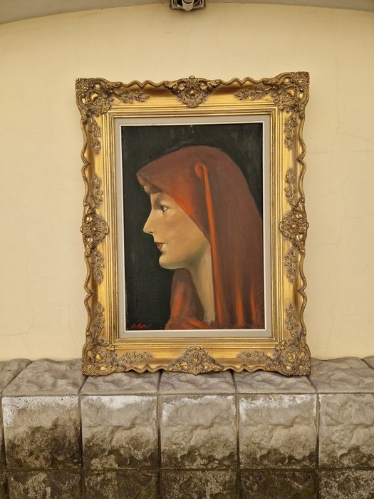 Портрет масло антикварен авторски платно голям