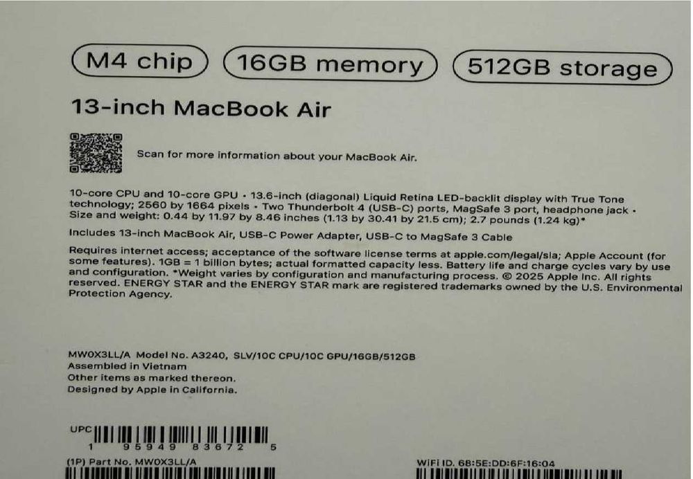 Macbook Air M4 16/512/13 Silver 1150